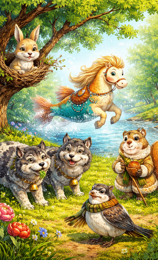 казкові тварини у країні Плутанії зайчик на гілці рибка-кінь вовки на траві і соловей у кожушку