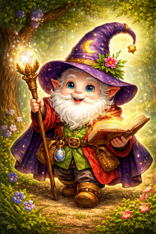 чебиряйчик гномик чарівник з казки аліса в країні плутанії з чарівною паличкою і книгою